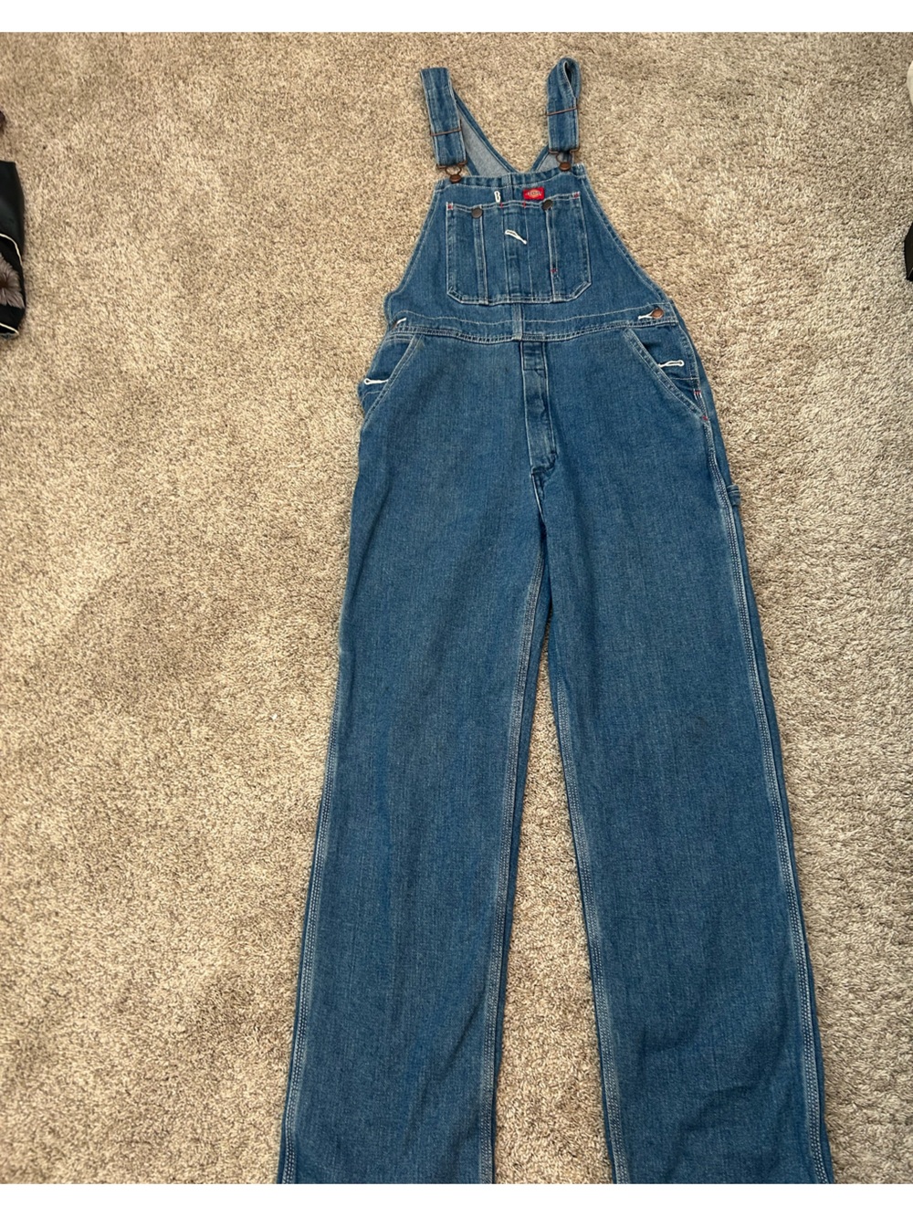 Dickies Denim Bib Overalls Womens S Youth L 14/16 Stonewashed Blue Carpenter